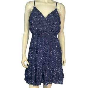 Pinup Style Sun Dress Sz L Wrap Bodice Blue Polka Dot Retro 50s Rockabilly New